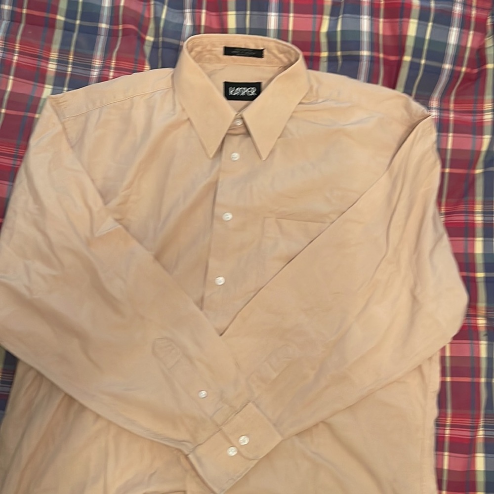 Men’s Kasper Cotton Dress Shirt Brown 16 neck, 32/33 sleeve